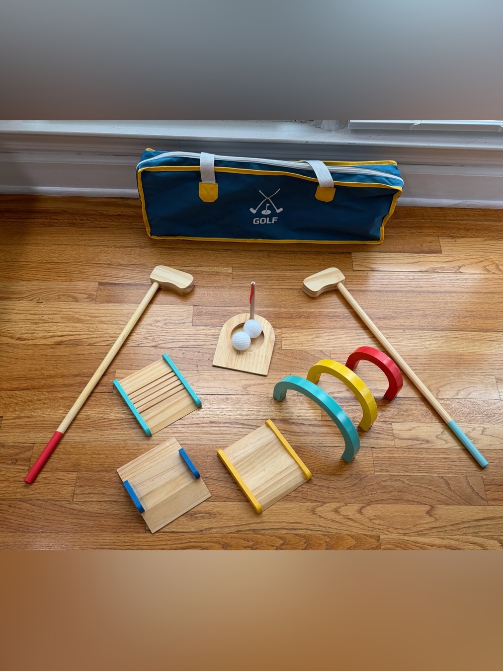 Kids Wooden Golf Playset in Teal & Yellow -